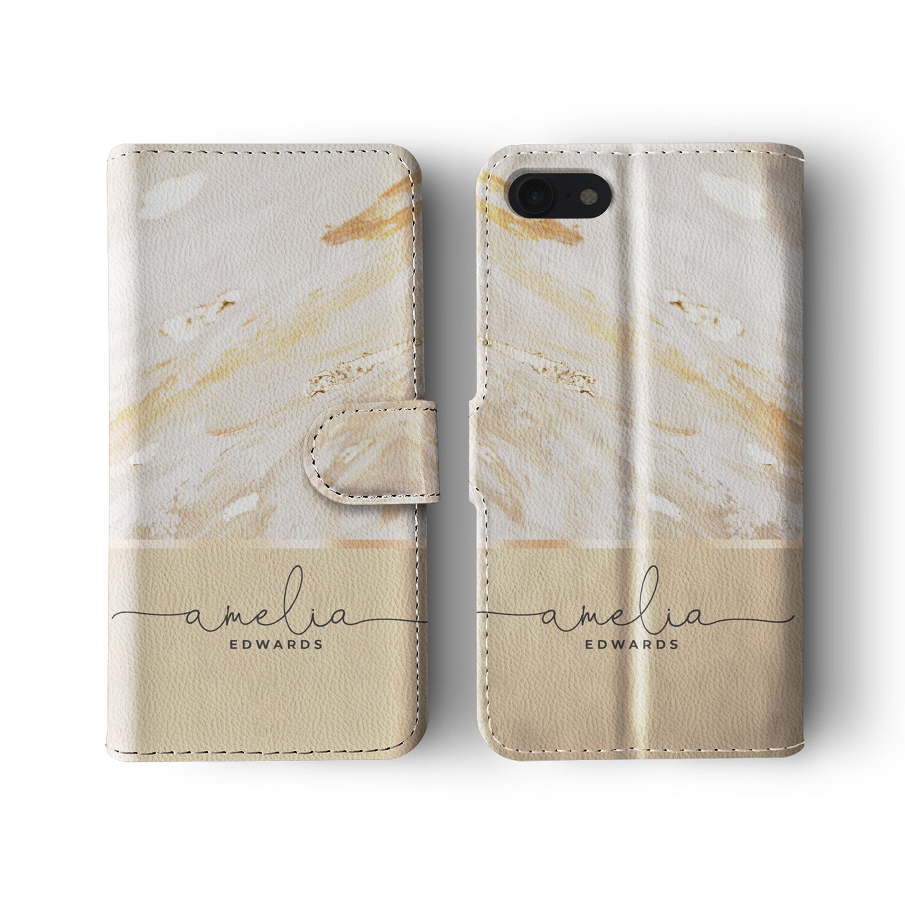 Personalised Wallet Flip Phone Case Custom Name Marble Gold Foil Biedge