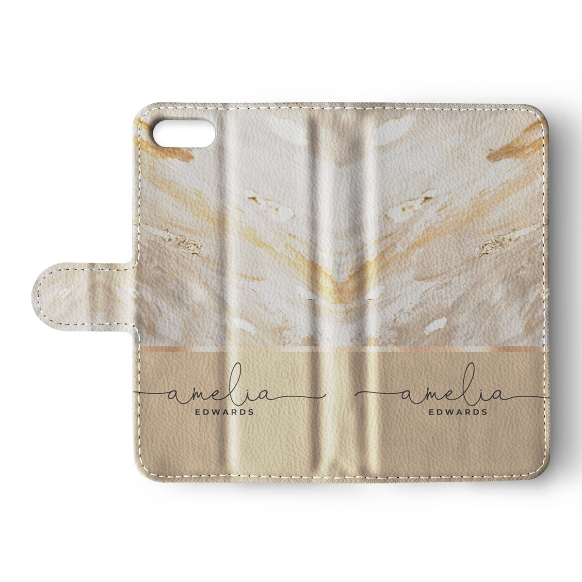 Personalised Wallet Flip Phone Case Custom Name Marble Gold Foil Biedge