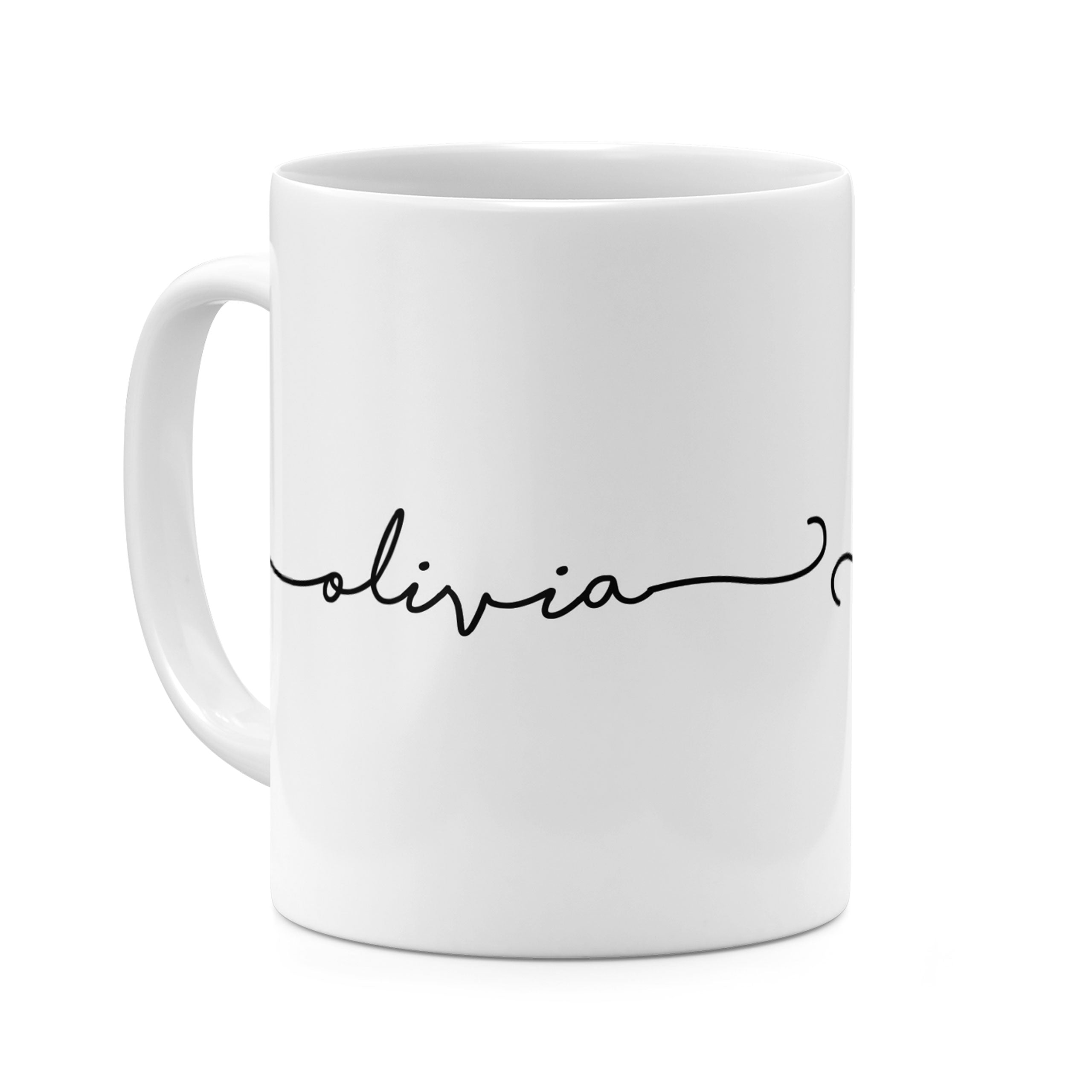 Personalised Ceramic Mug with Name Initials Text Handwritten  Black Simple