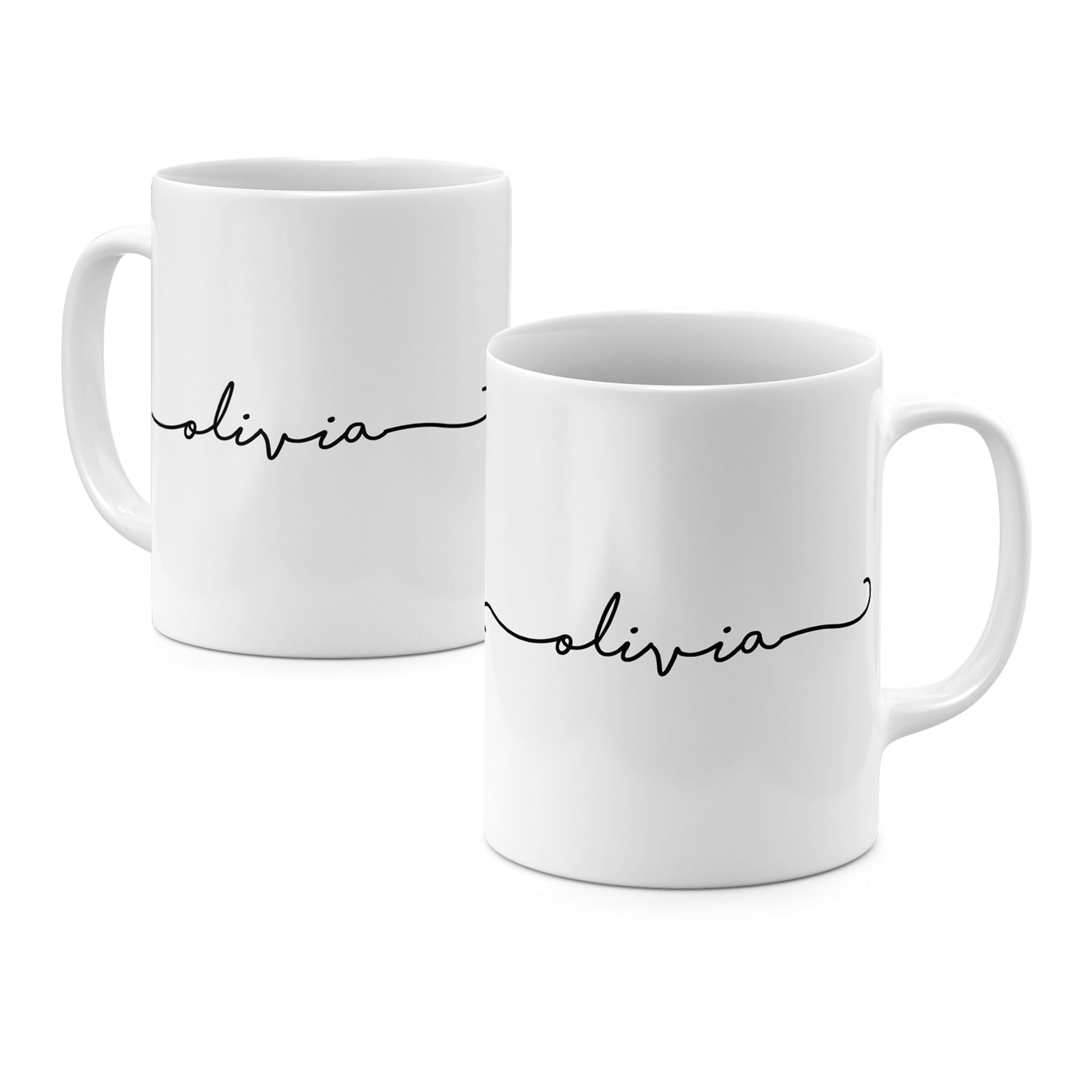 Personalised Ceramic Mug with Name Initials Text Handwritten  Black Simple