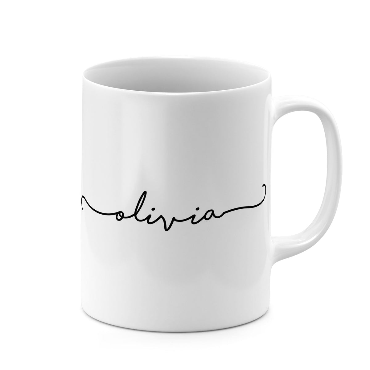 Personalised Ceramic Mug with Name Initials Text Handwritten  Black Simple