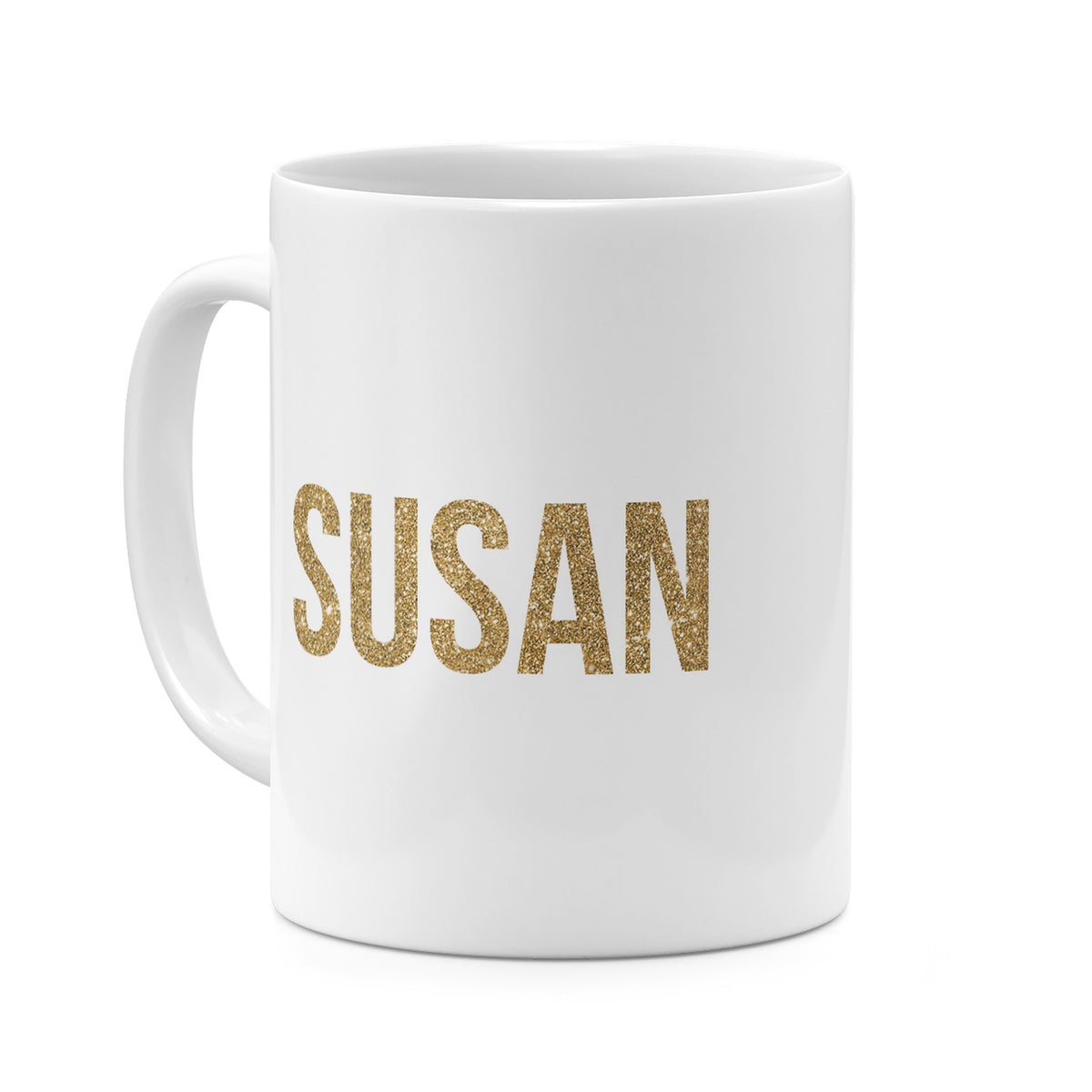 Personalised Ceramic Mug with Name Initials Text Big Bold Golden