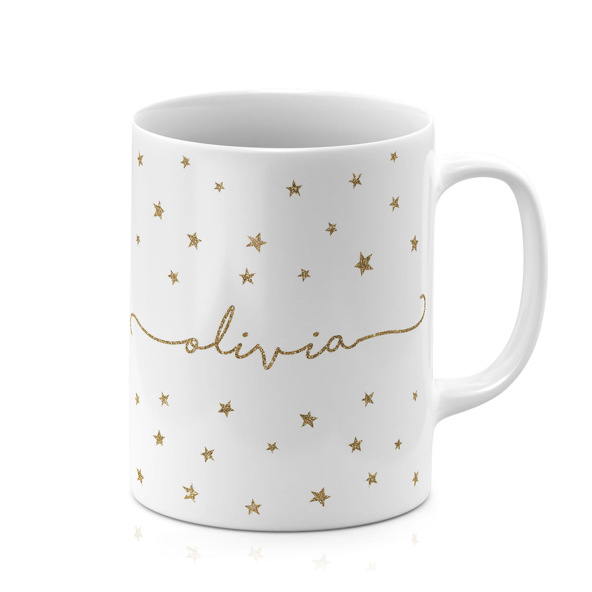 Personalised Ceramic Mug with Name Initials Text Golden Stars Glitter Effect