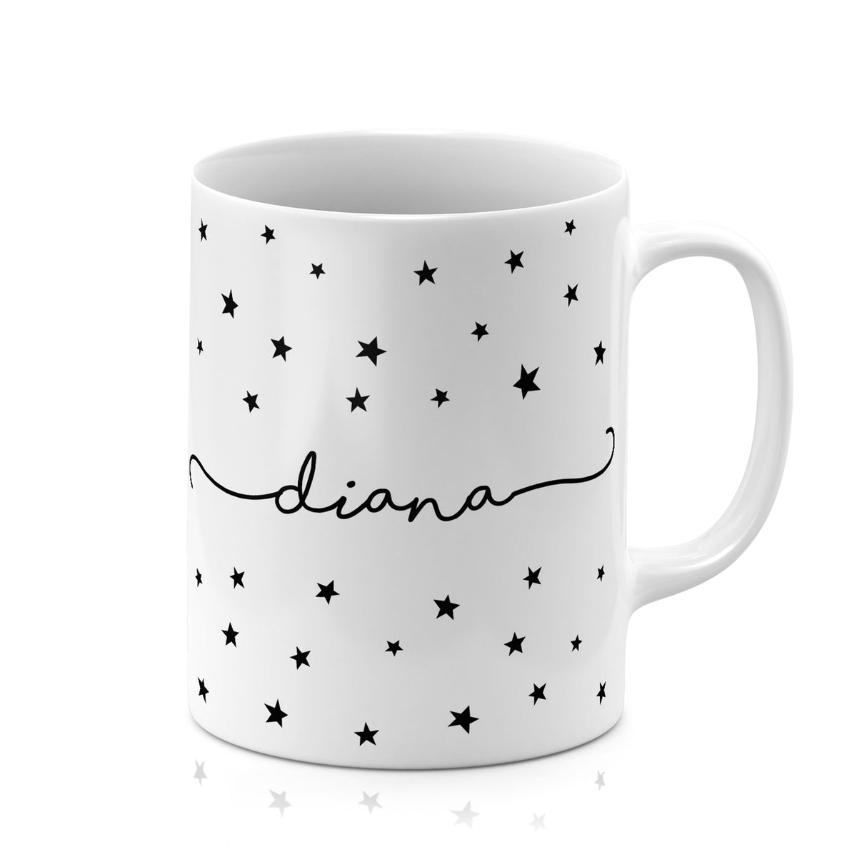 Personalised Ceramic Mug with Name Initials Text Black Stars Handwritten