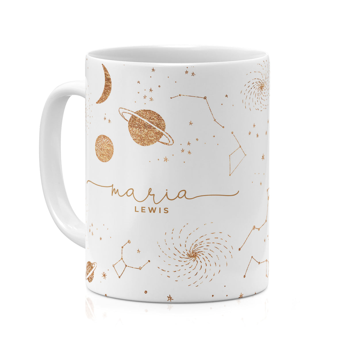 Personalised Ceramic Mug with Name Initials Text Planets Moon Space Galaxy