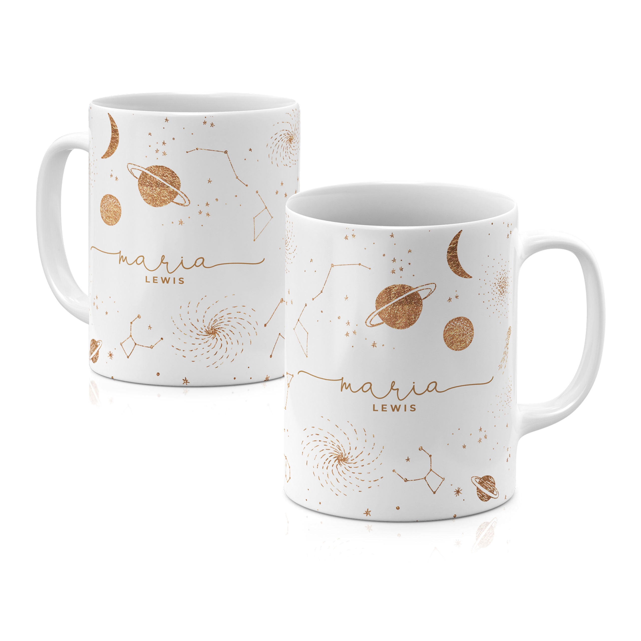 Personalised Ceramic Mug with Name Initials Text Planets Moon Space Galaxy