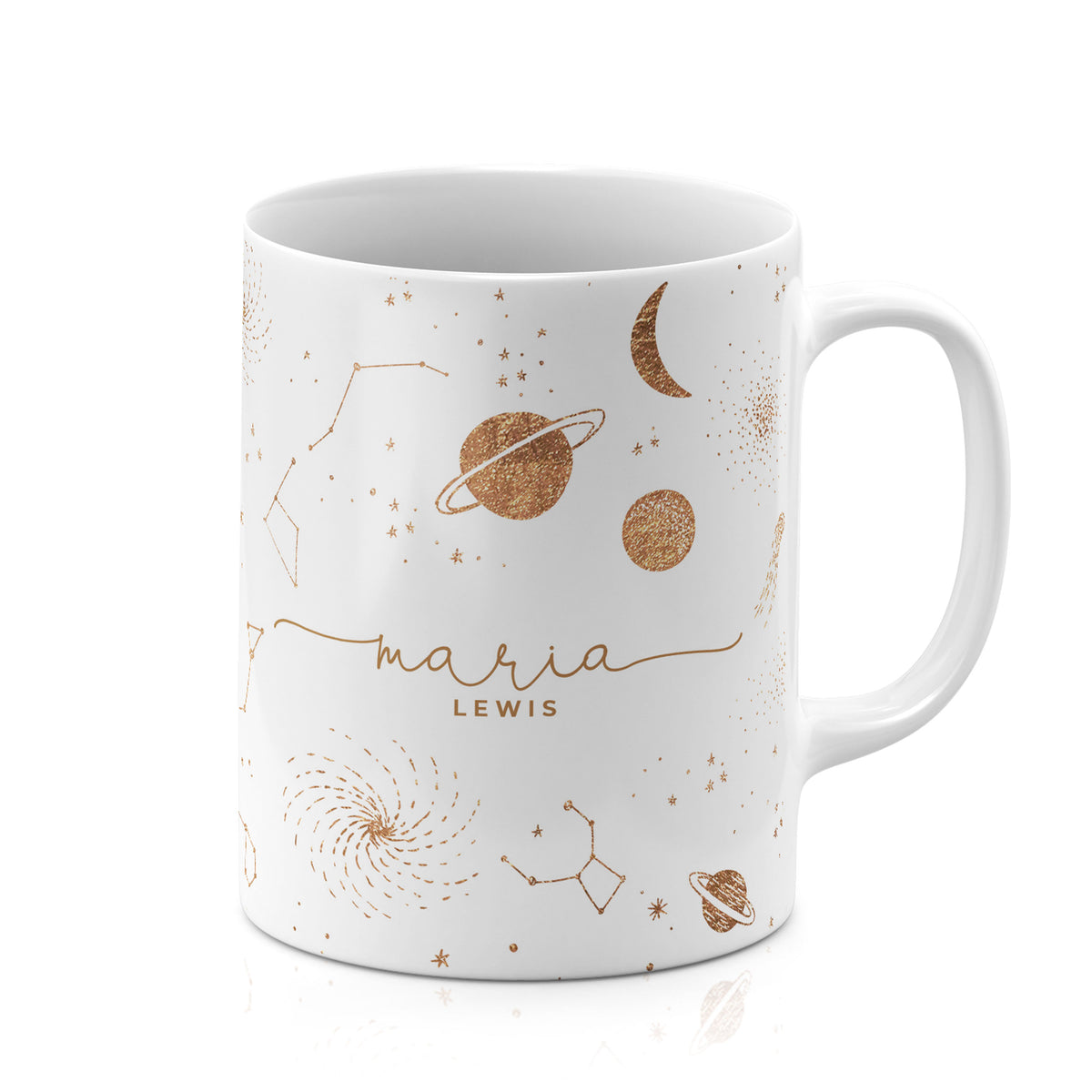 Personalised Ceramic Mug with Name Initials Text Planets Moon Space Galaxy