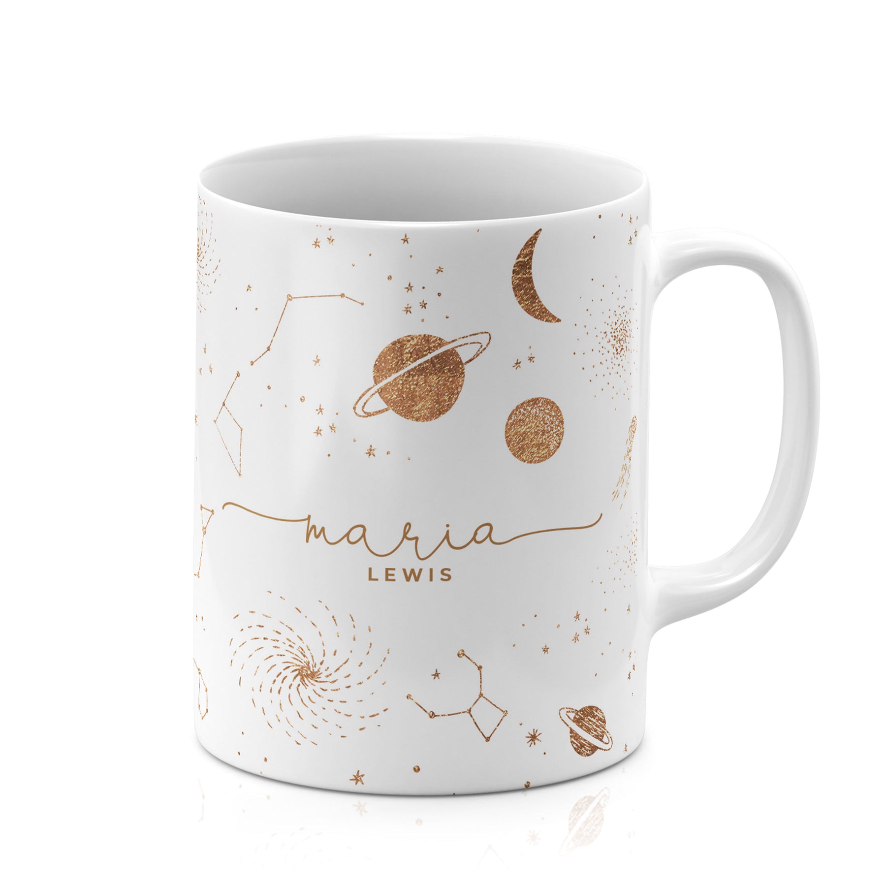 Personalised Ceramic Mug with Name Initials Text Planets Moon Space Galaxy