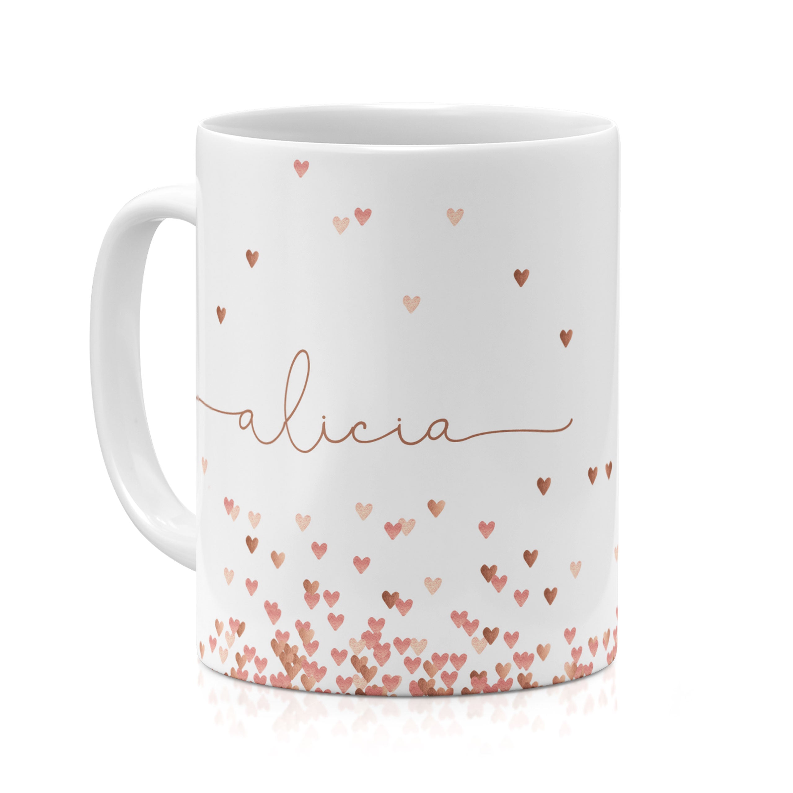 Personalised Ceramic Mug with Name Initials Text Hearts Falling Love Rain