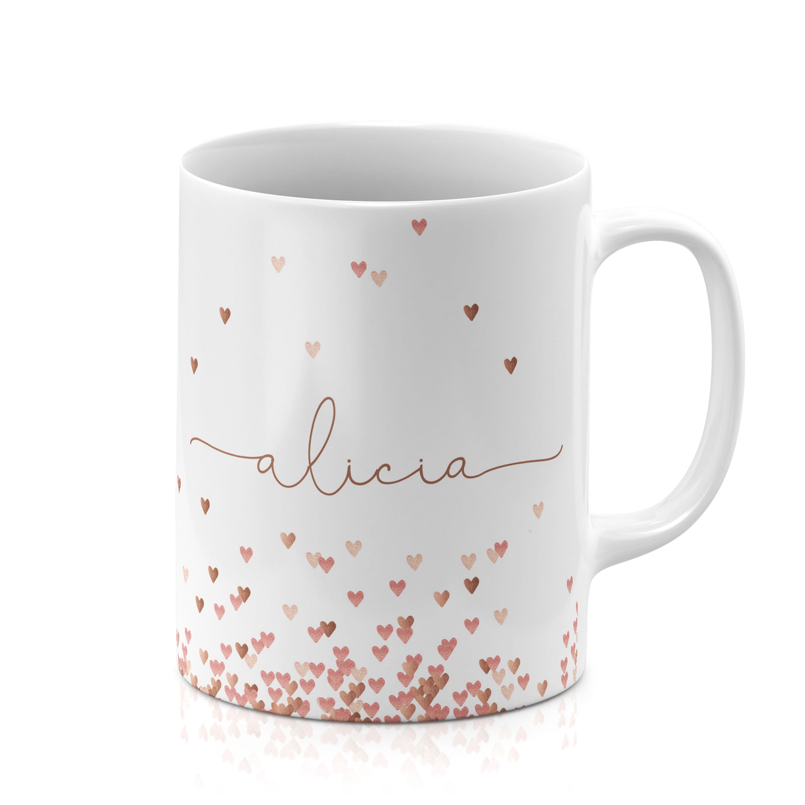 Personalised Ceramic Mug with Name Initials Text Hearts Falling Love Rain