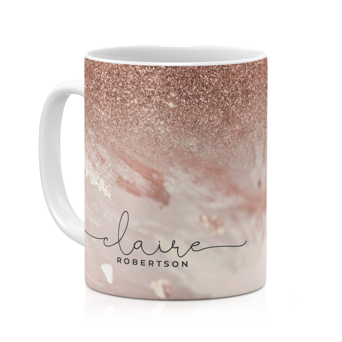 Personalised Ceramic Mug with Name Initials Text Rose Gold Marble