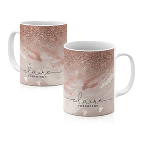 Personalised Ceramic Mug with Name Initials Text Rose Gold Marble