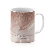 Personalised Ceramic Mug with Name Initials Text Rose Gold Marble