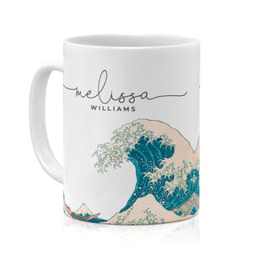 Personalised Ceramic Mug with Name Initials Text The Great Wave off Kanagawa by Hokusai