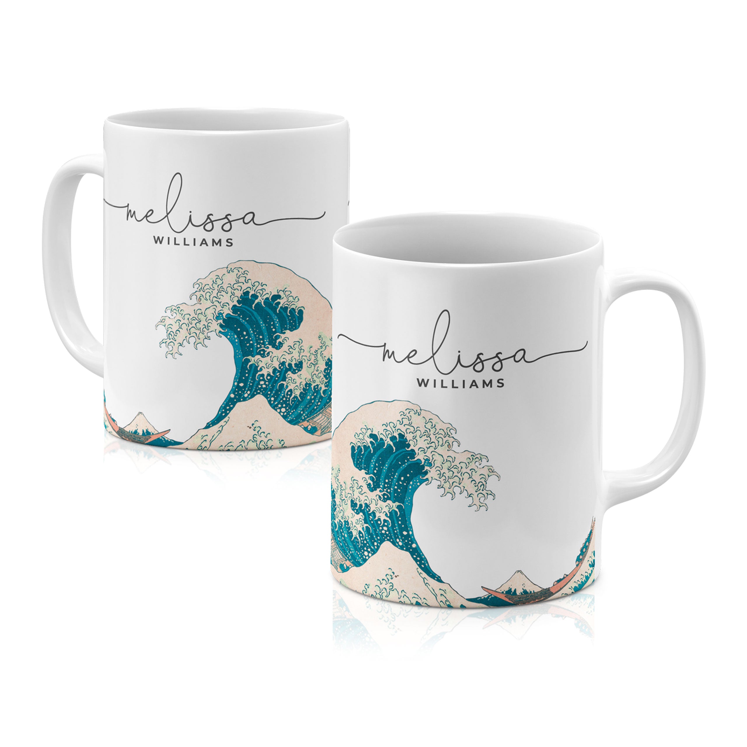 Personalised Ceramic Mug with Name Initials Text The Great Wave off Kanagawa by Hokusai