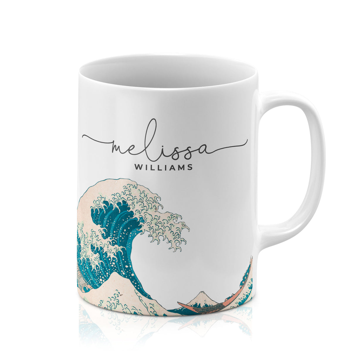 Personalised Ceramic Mug with Name Initials Text The Great Wave off Kanagawa by Hokusai