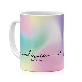 Personalised Ceramic Mug with Name Initials Text Pastel Rainbow Handwritten