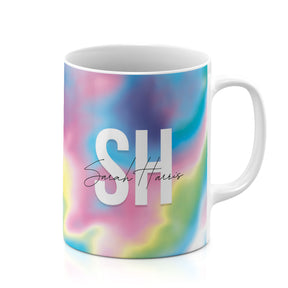 Personalised Ceramic Mug with Name Initials Text Iridescent Rainbow Swirl Monogrammed