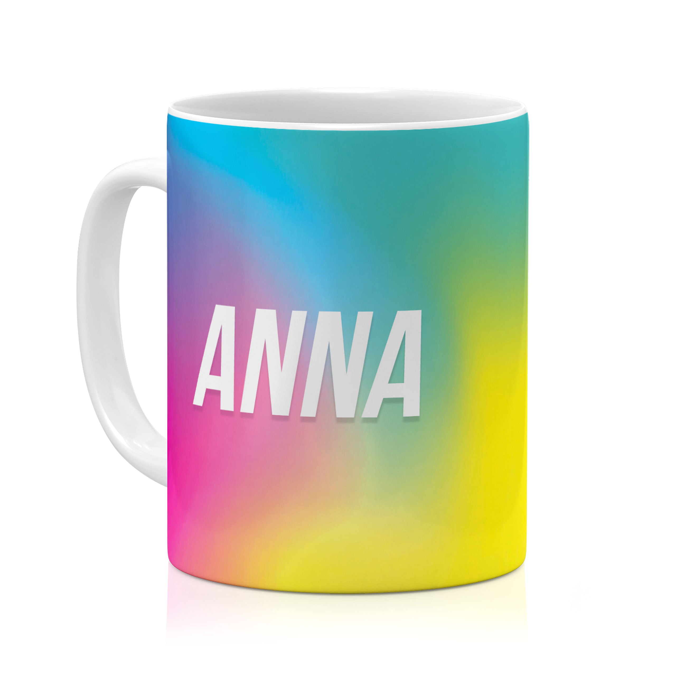 Personalised Ceramic Mug with Name Initials Text Luminous Neon Rainbow