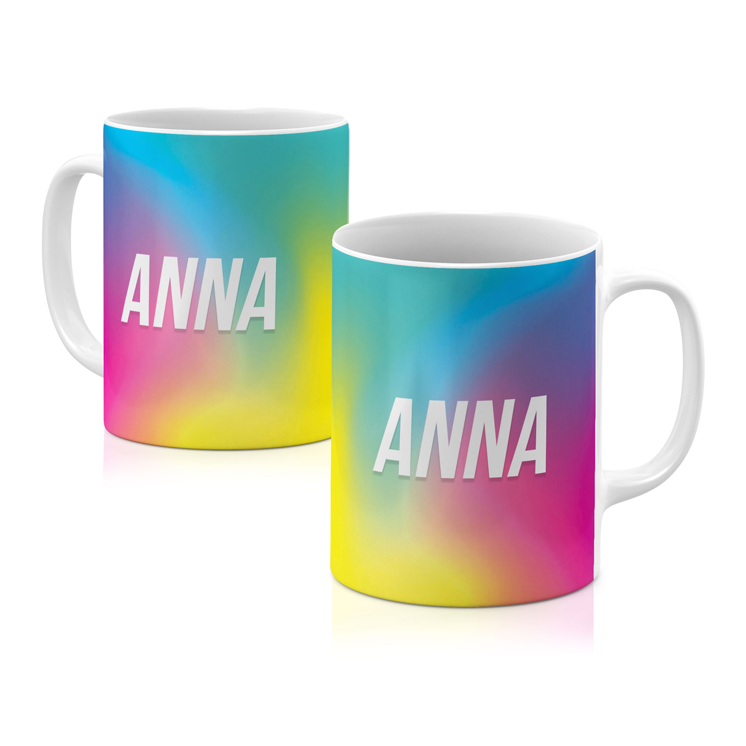 Personalised Ceramic Mug with Name Initials Text Luminous Neon Rainbow