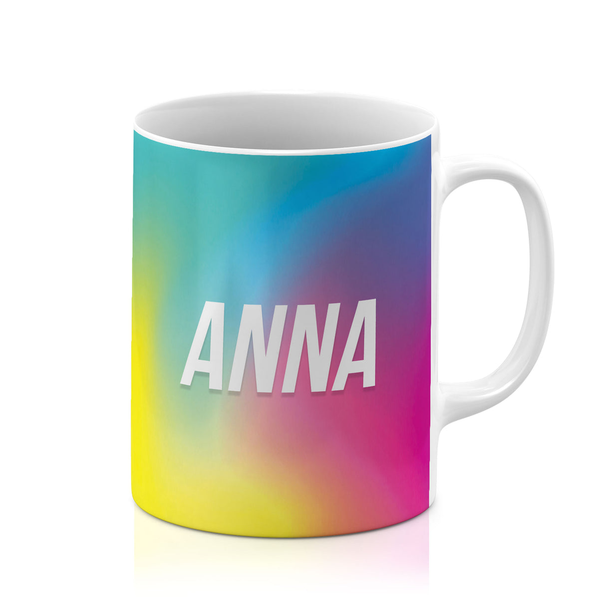 Personalised Ceramic Mug with Name Initials Text Luminous Neon Rainbow