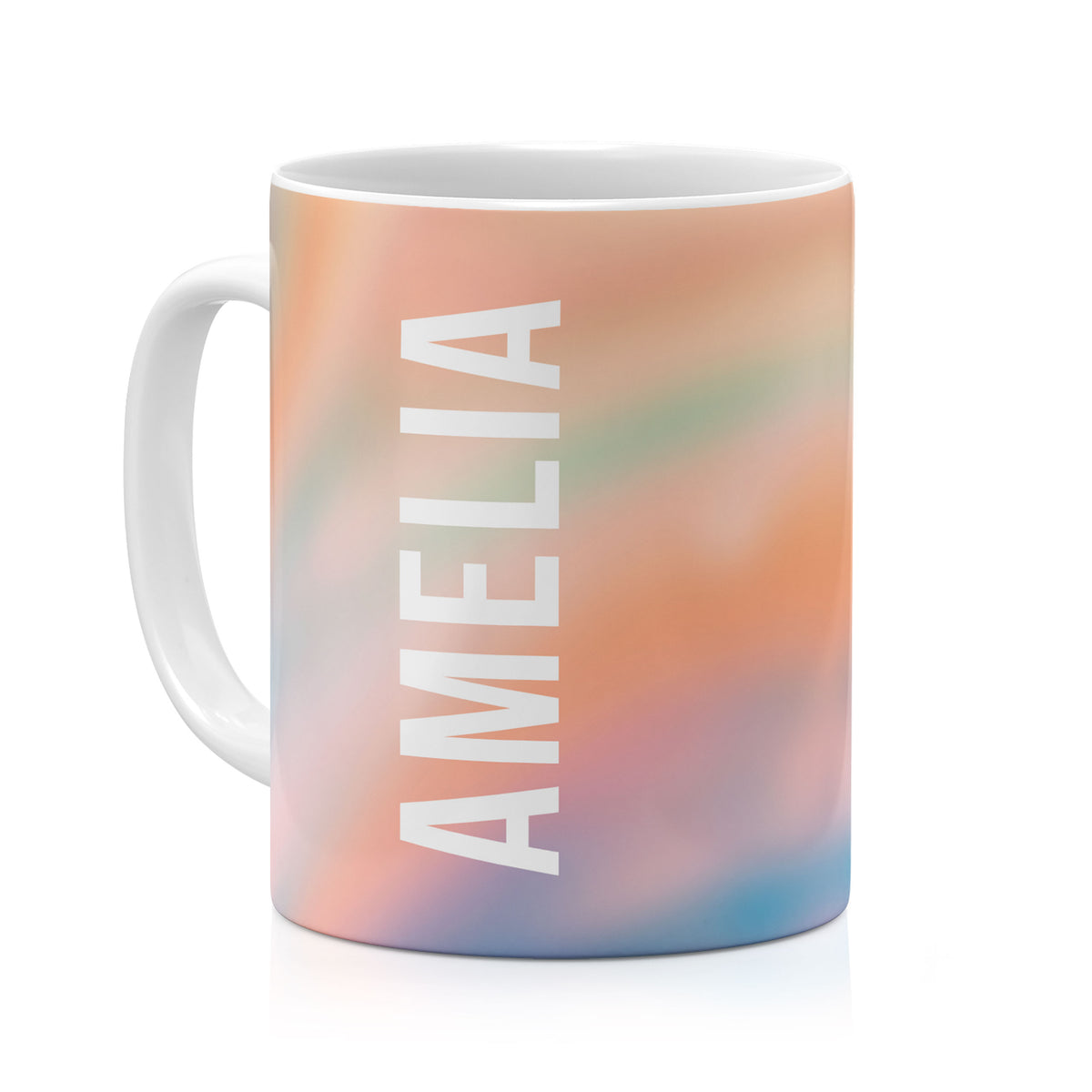 Personalised Ceramic Mug with Name Initials Text Prismatic Pastel Orange Green Blue