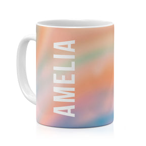 Personalised Ceramic Mug with Name Initials Text Prismatic Pastel Orange Green Blue