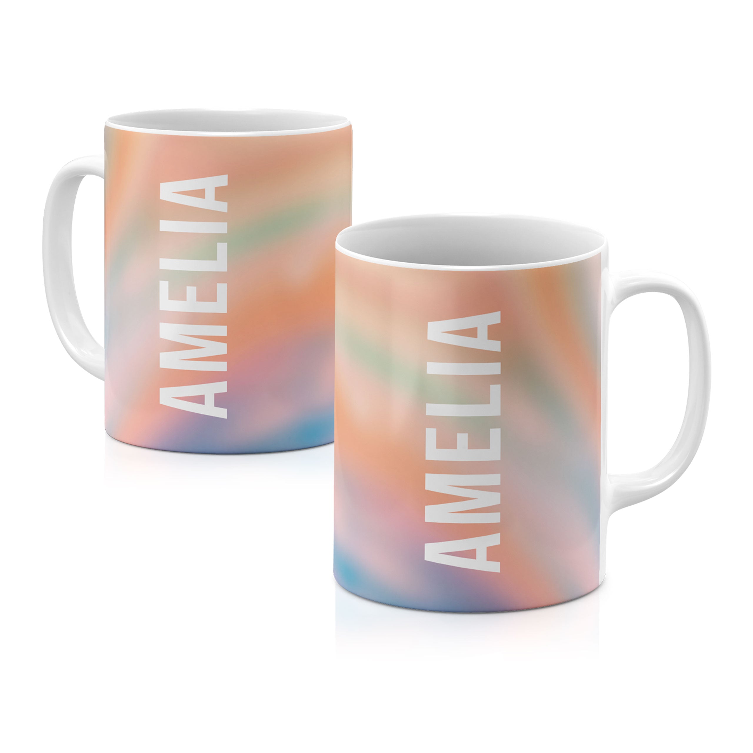 Personalised Ceramic Mug with Name Initials Text Prismatic Pastel Orange Green Blue