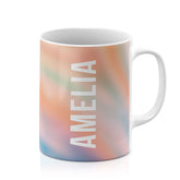 Personalised Ceramic Mug with Name Initials Text Prismatic Pastel Orange Green Blue