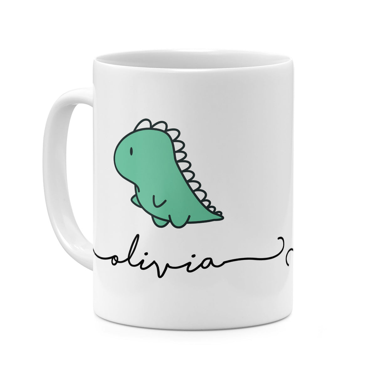 Personalised Ceramic Mug with Name Initials Text Chubby Dinosaur Kawaii