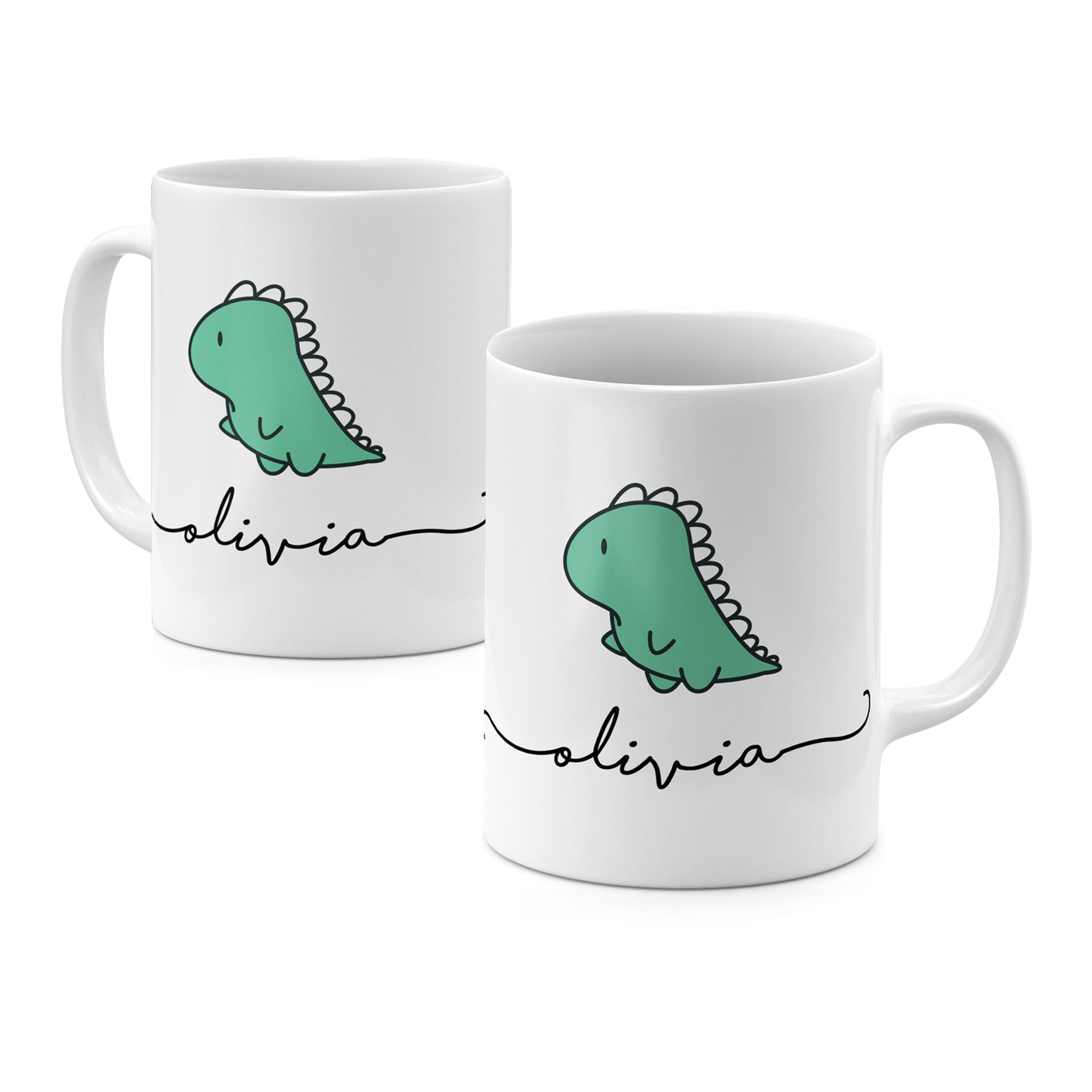 Personalised Ceramic Mug with Name Initials Text Chubby Dinosaur Kawaii