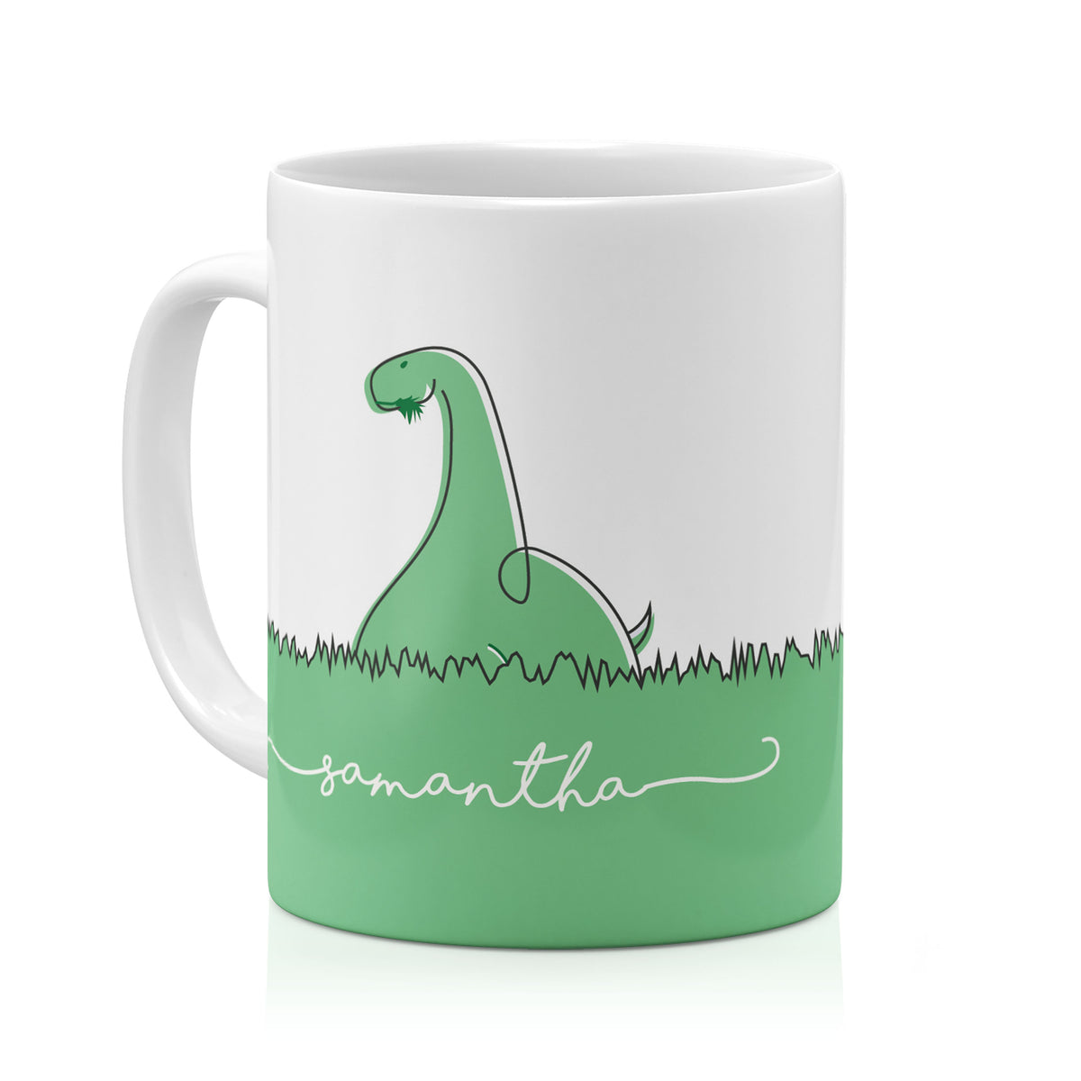 Personalised Ceramic Mug with Name Initials Text Green Veggie Dino