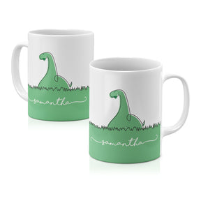 Personalised Ceramic Mug with Name Initials Text Green Veggie Dino