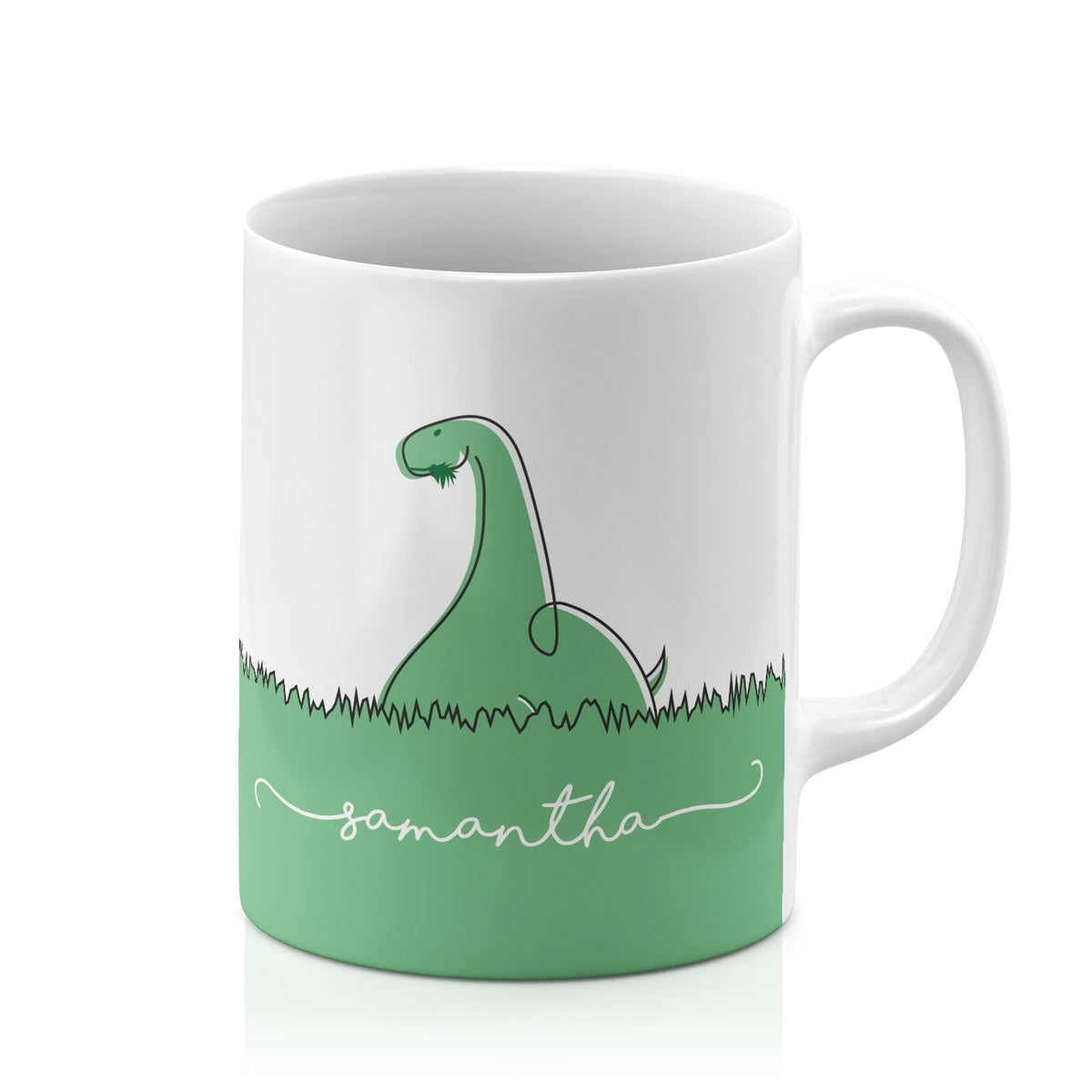 Personalised Ceramic Mug with Name Initials Text Green Veggie Dino