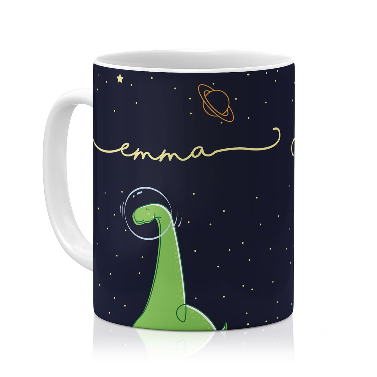 Personalised Ceramic Mug with Name Initials Text Space Dinnosaur Bubble