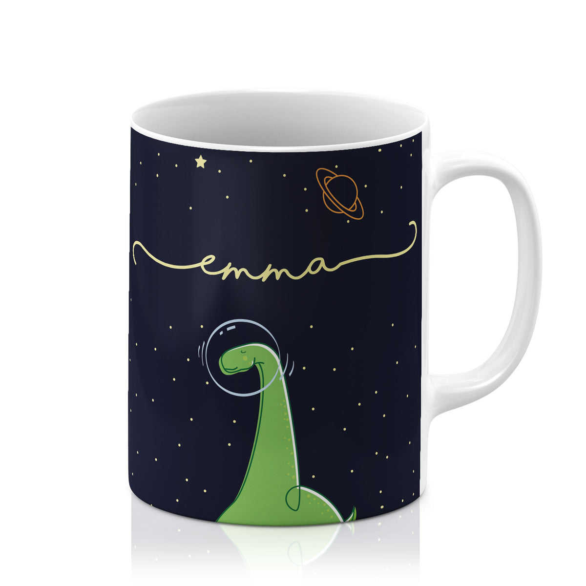 Personalised Ceramic Mug with Name Initials Text Space Dinnosaur Bubble