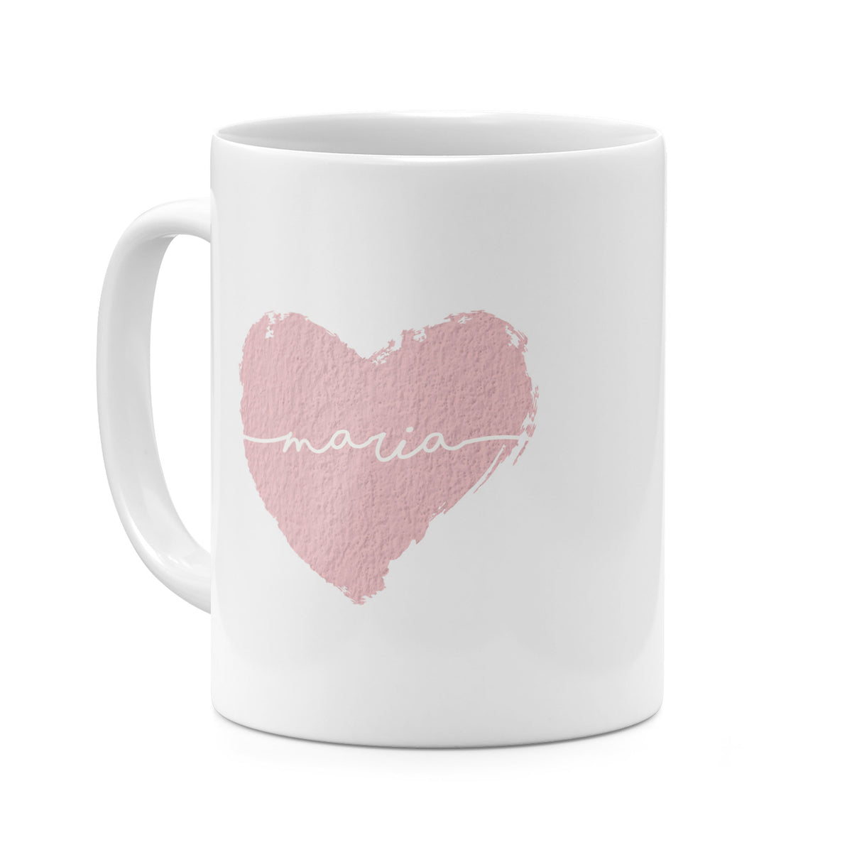 Personalised Ceramic Mug with Name Initials Text Grunge Pink Heart