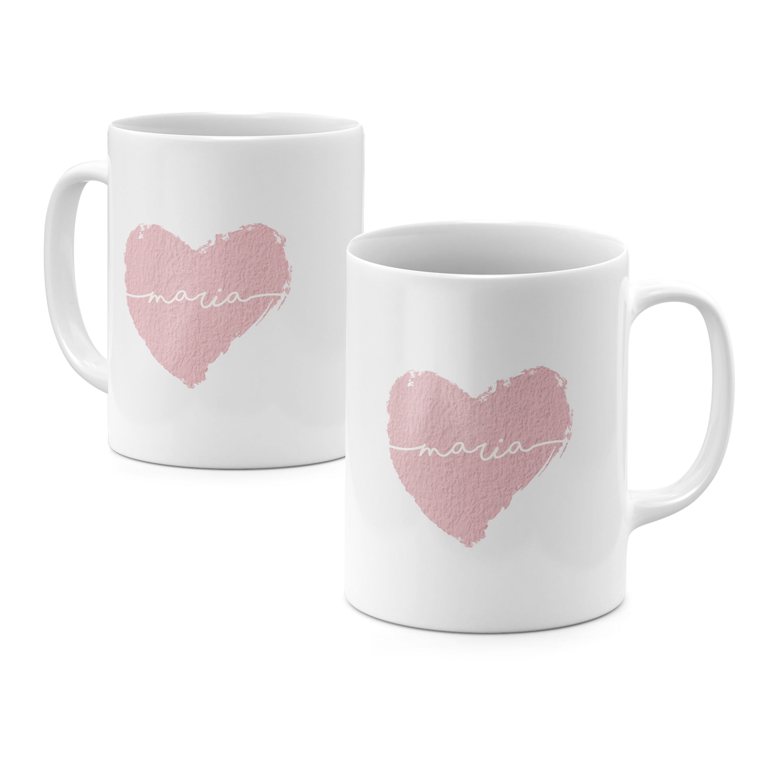 Personalised Ceramic Mug with Name Initials Text Grunge Pink Heart