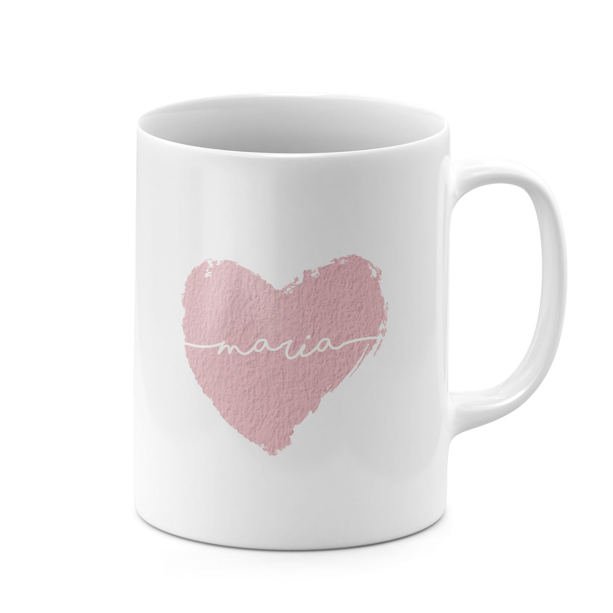 Personalised Ceramic Mug with Name Initials Text Grunge Pink Heart