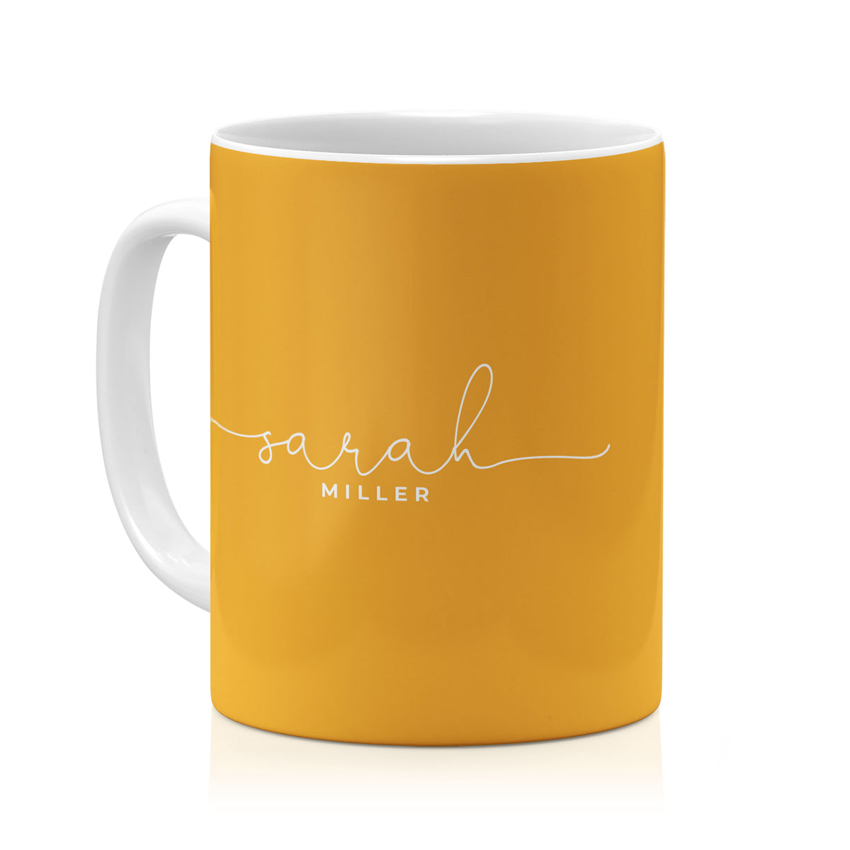 Personalised Ceramic Mug with Name Initials Text Plain Mustard Yellow White