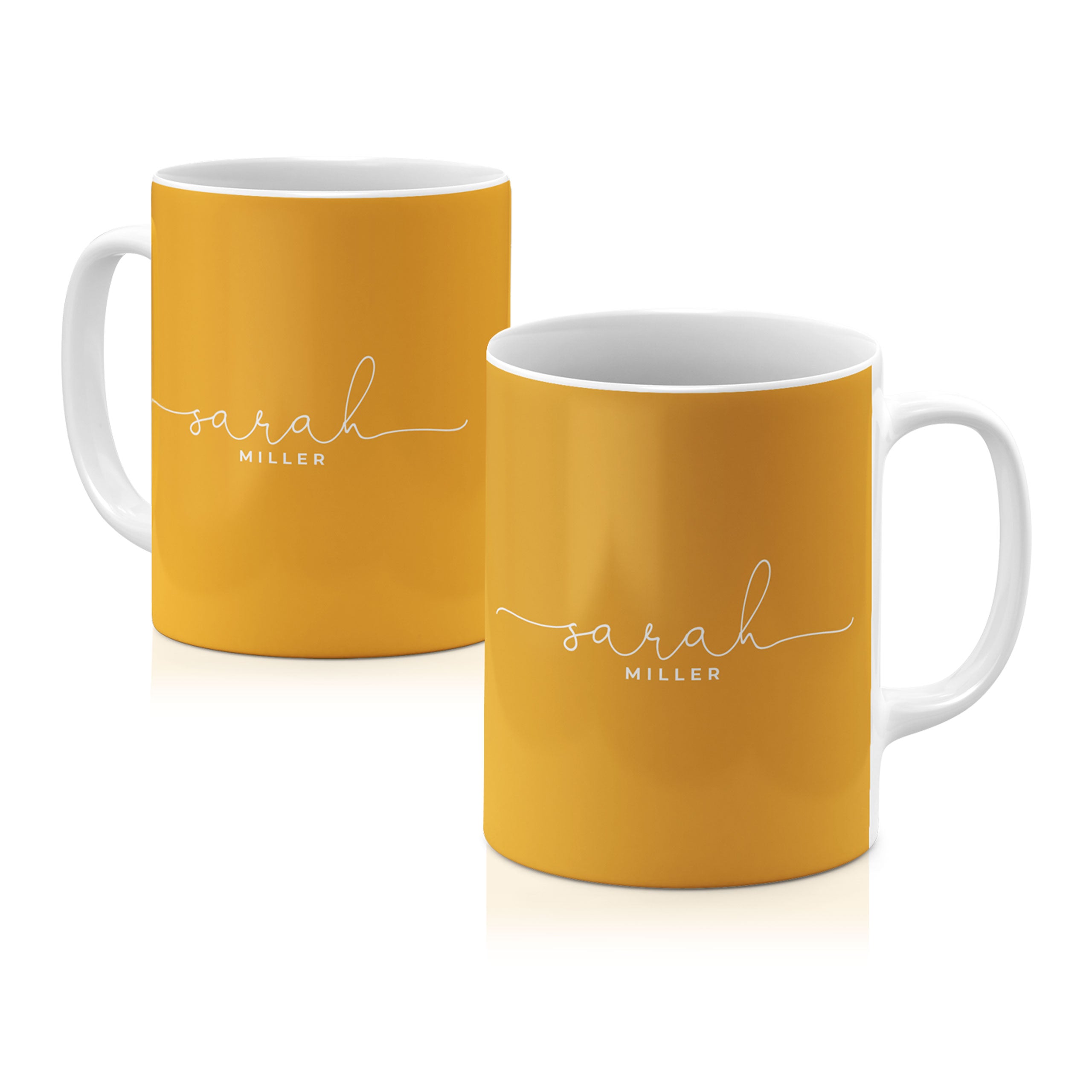 Personalised Ceramic Mug with Name Initials Text Plain Mustard Yellow White