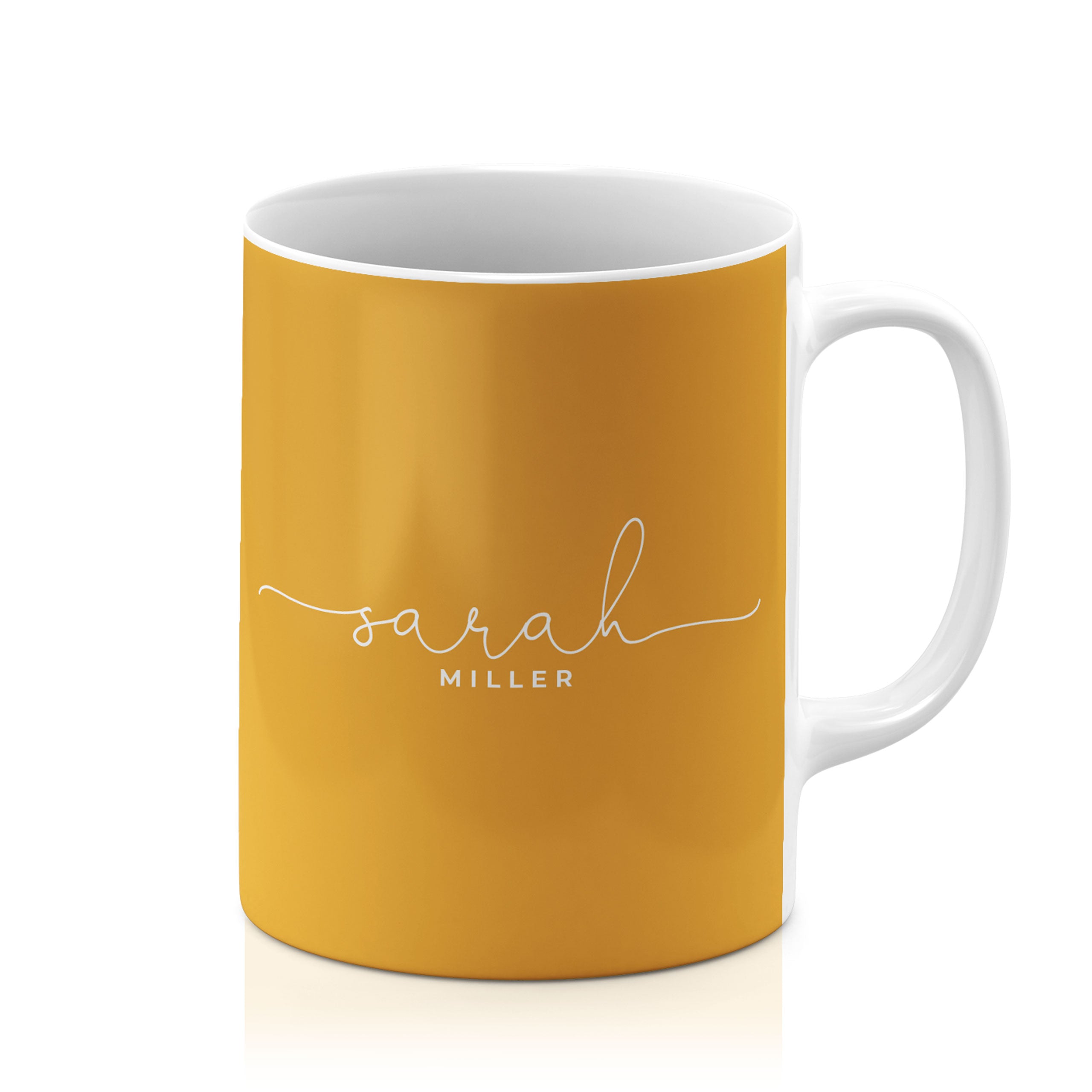 Personalised Ceramic Mug with Name Initials Text Plain Mustard Yellow White