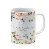 Personalised Ceramic Mug with Name Initials Text Floral Wild Roses Watercolour Golden