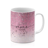 Personalised Ceramic Mug with Name Initials Text Pink Ombre Marble Silver Handwritten