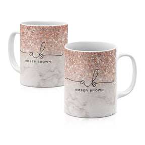 Personalised Ceramic Mug with Name Initials Text Ombre Marble Rose Gold