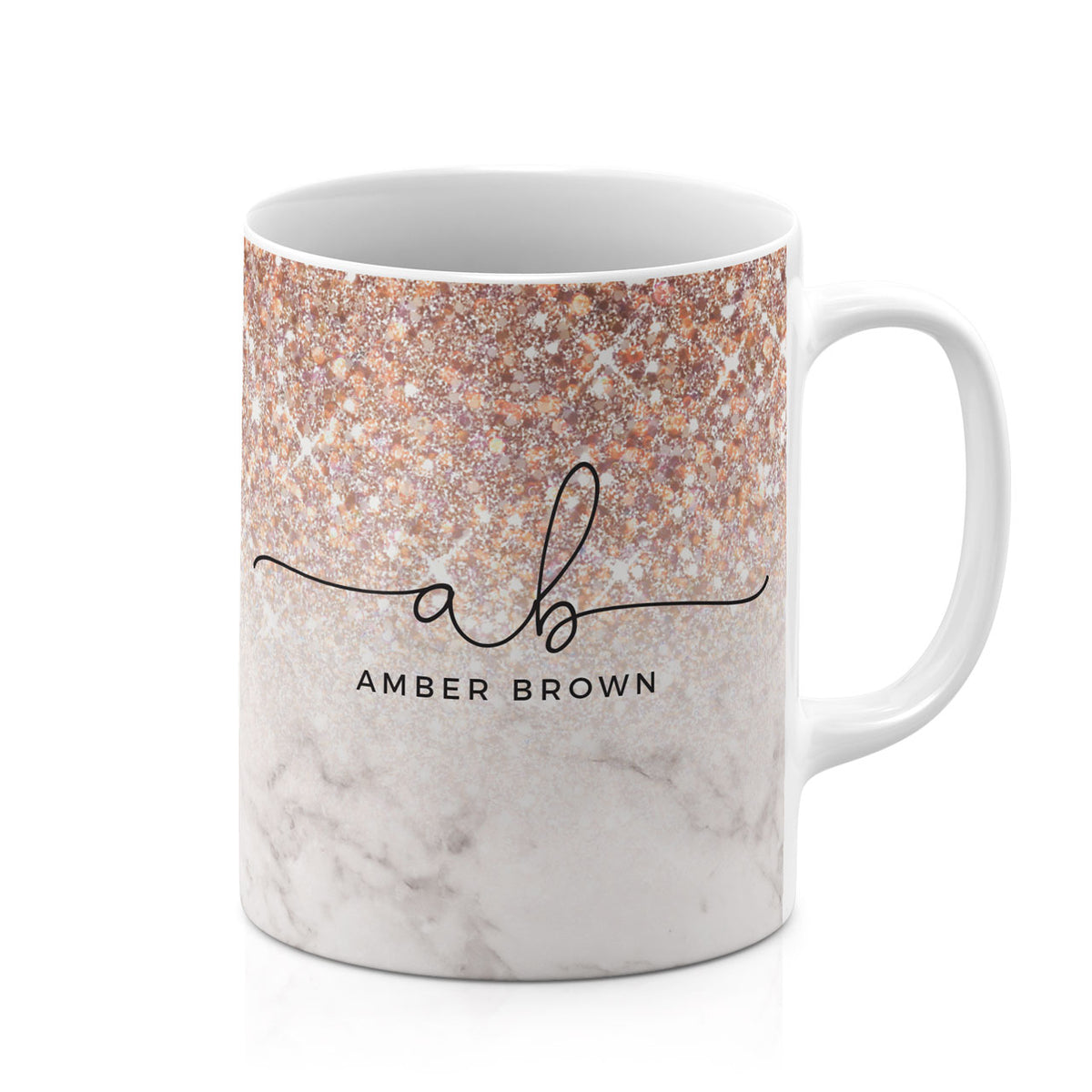 Personalised Ceramic Mug with Name Initials Text Ombre Marble Rose Gold