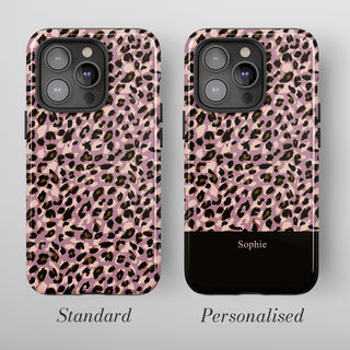Tough Case MagSafe Mauve Leopard, standard or personalised with your name on the colour band