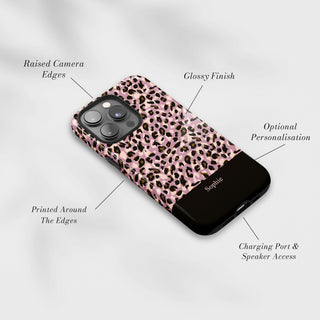 Tough Case MagSafe Mauve Leopard, raised camera edges, glossy finish and port access