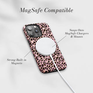 Tough Case MagSafe Mauve Leopard, snaps onto MagSafe chargers and mounts