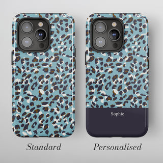 Tough Case MagSafe Blue Leopard, standard or personalised with your name on the colour band